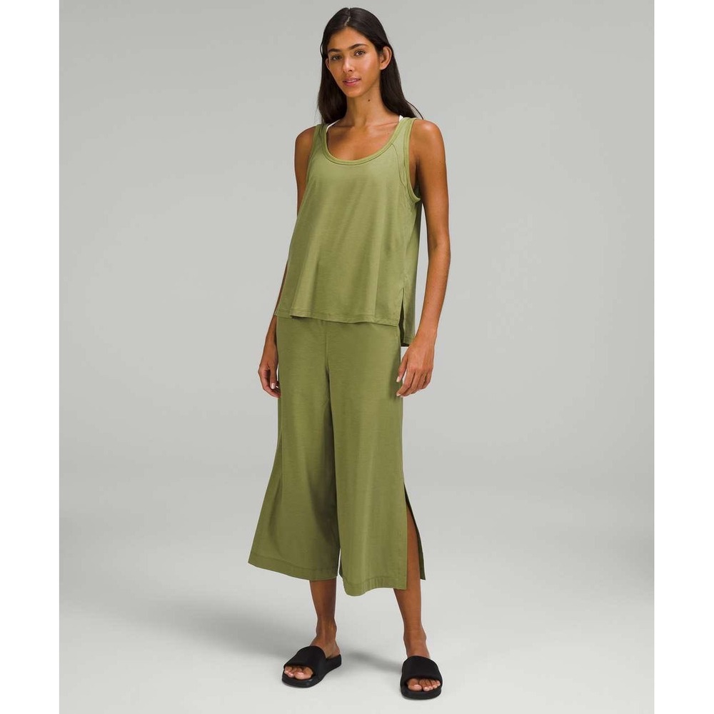 Lululemon Tank Top Jumpsuit 23" 6 Relaxed Wide Leg Crop Olive Green Athleisure